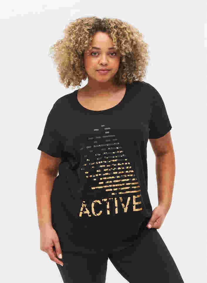 Trainings-T-Shirt mit Print, Black gold foil logo, Model image number 0