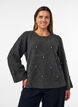 Bluse aus Strick mit Strasssteinen und Rautenmuster, Grau, Model image number 0