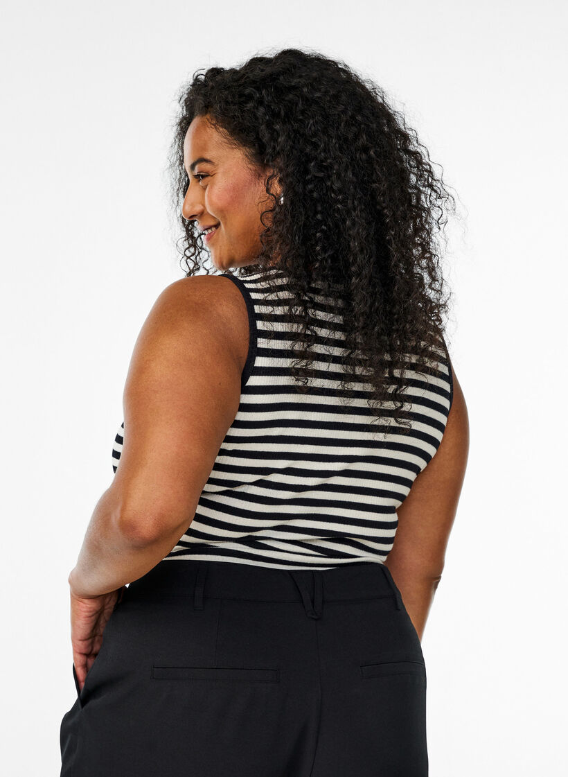 Gestreiftes Tanktop mit Rippenstruktur, Schwarz, Model image number 2