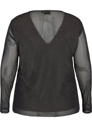 Langarm Bluse mit Lurex und V-Ausschnitt, Black, Packshot image number 1