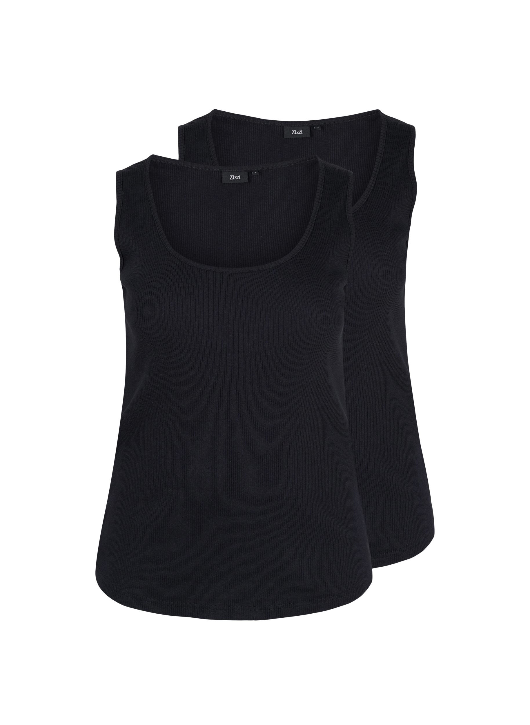 Zizzi 2er-Pack Basic Tanktop in Ripp Optik, Black/Black, Packshot image number 0