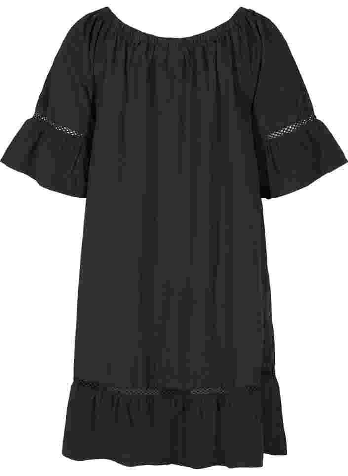 Baumwollkleid mit Spitze und kurzen Ärmeln, Black, Packshot image number 1
