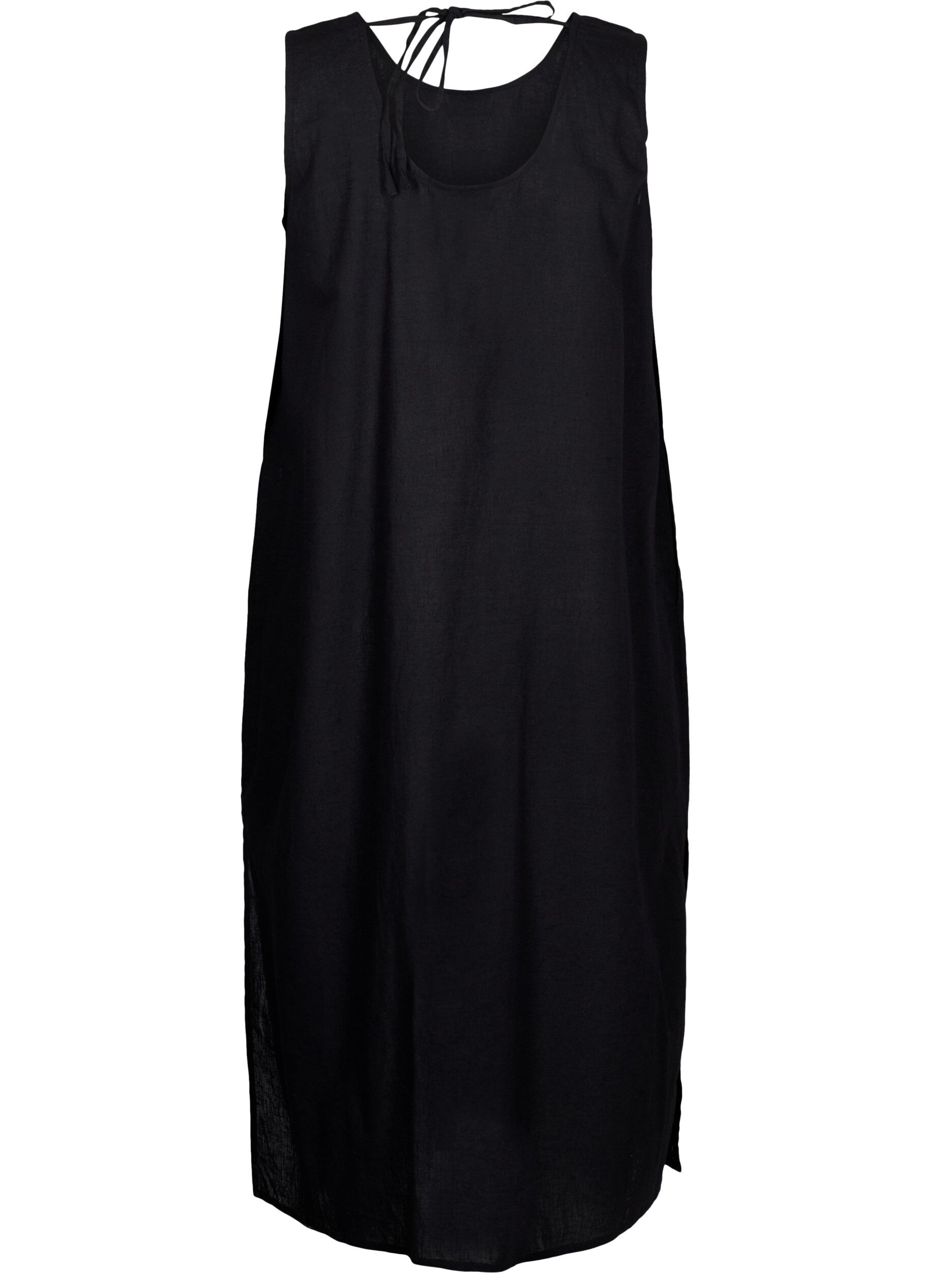Zizzi &Auml;rmelloses Kleid aus Baumwollmischung mit Leinen, Black, Packshot image number 1