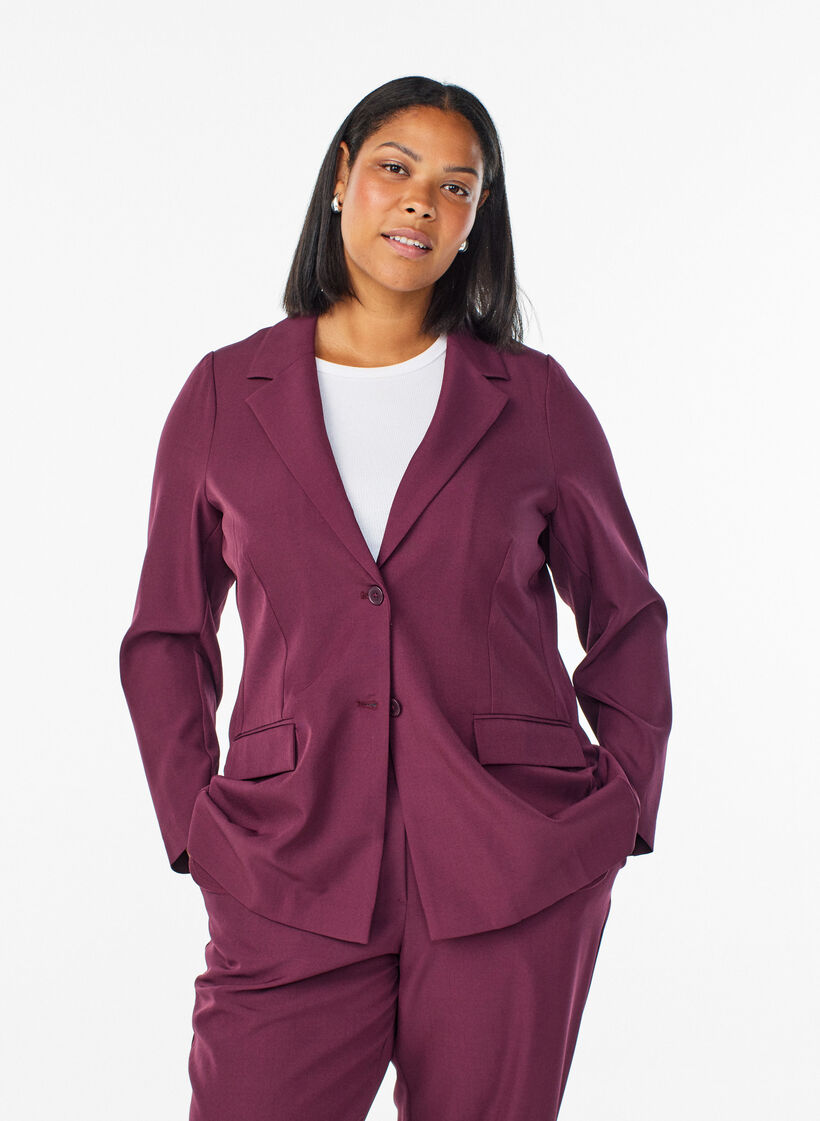 Blazer mit Taschen und Schlitzen, Dunkles Bordeaux, Model image number 0