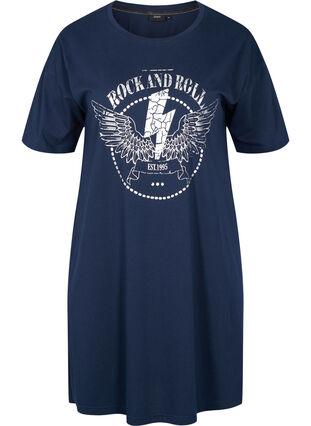 T-Shirt-Kleid aus Baumwolle mit Printdetails, Navy Blazer, Packshot image number 0