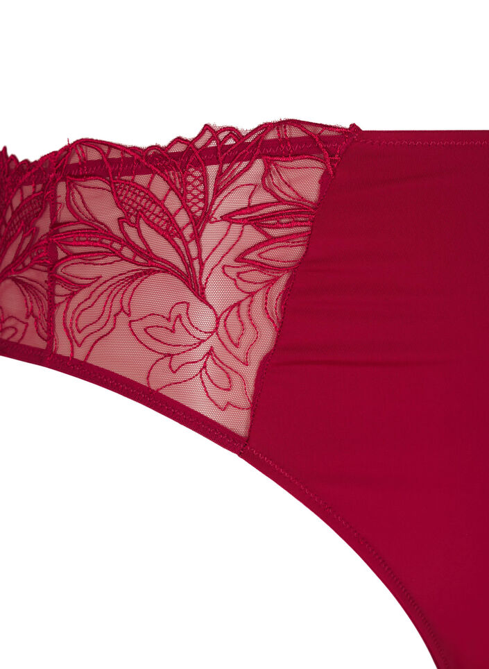 Stringtanga aus Mikrofaser mit Spitzensaum, Rot, Packshot image number 3