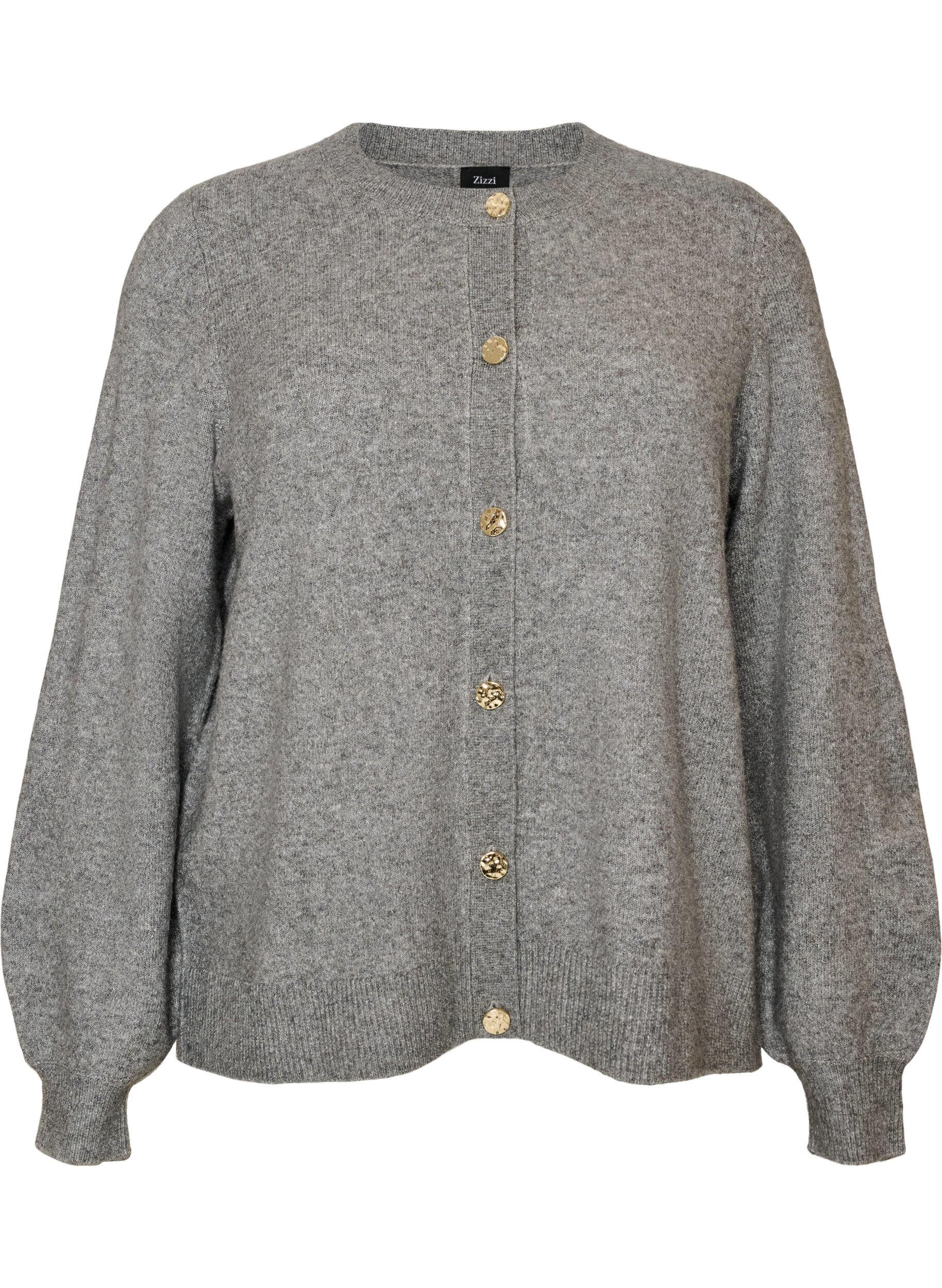 ZizziStrickjacke aus weichem Strick mit goldfarbenen Kn&ouml;pfen, Grau, Packshot image number 0