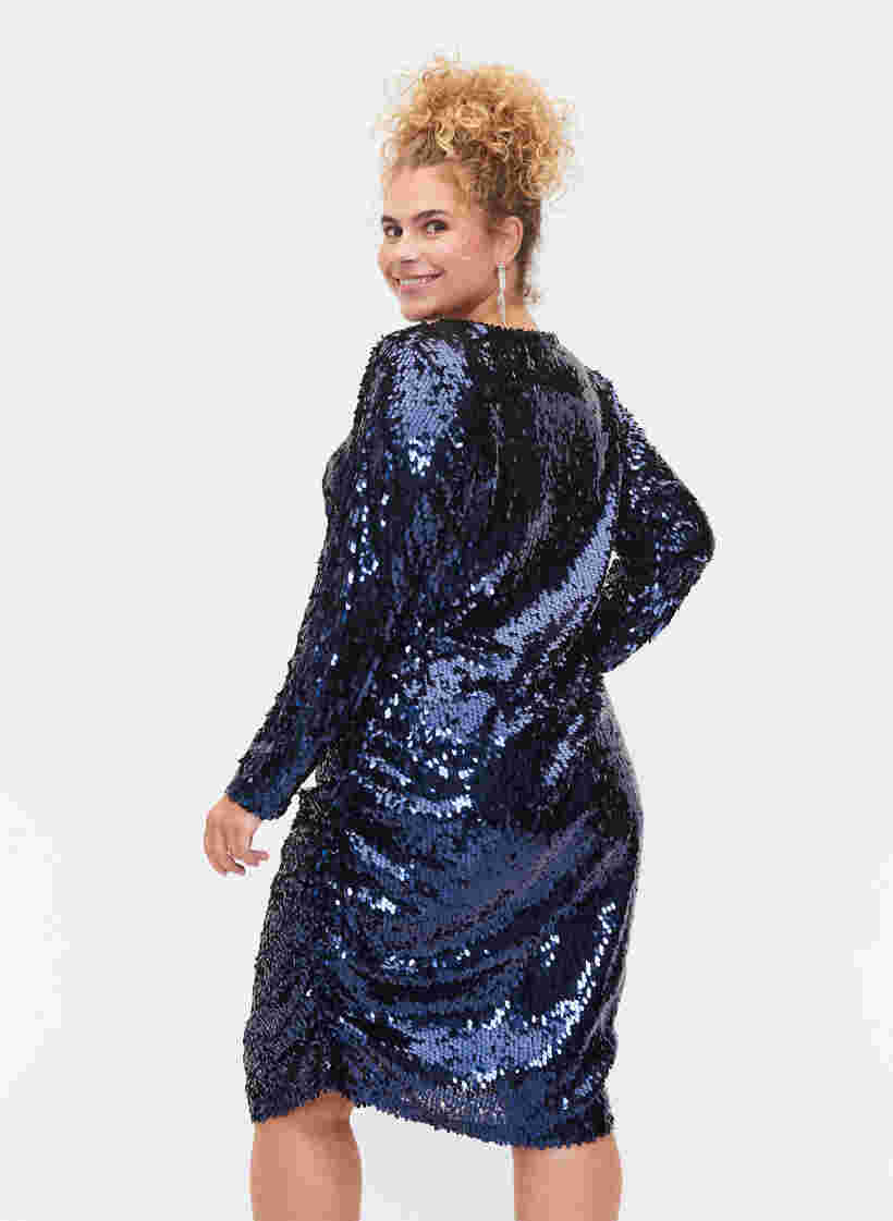 Kleid mit Pailletten und V-Ausschnitt, Evening Blue, Model image number 1