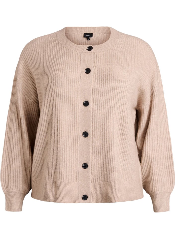 Rippenstrick Strickjacke mit Kn&ouml;pfen, Beige, Packshot image number 0