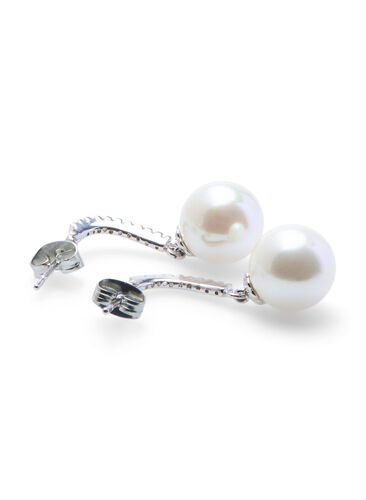 Ohrringe mit Steinen und Perlenanhänger, Silver, Packshot image number 2