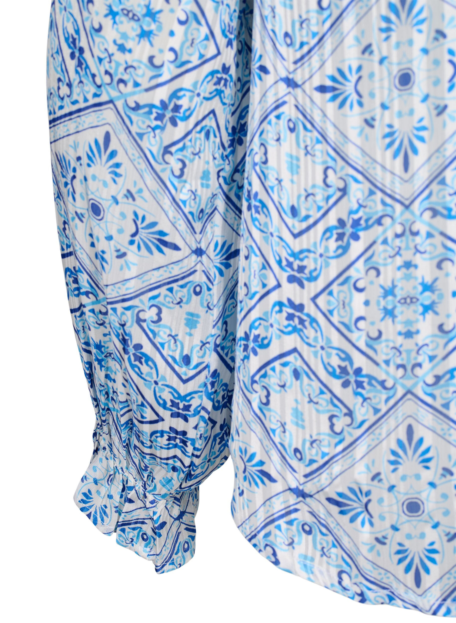 Zizzi Lang&auml;rmelige Bluse mit R&uuml;schen und Aufdruck, Beige, Packshot image number 3