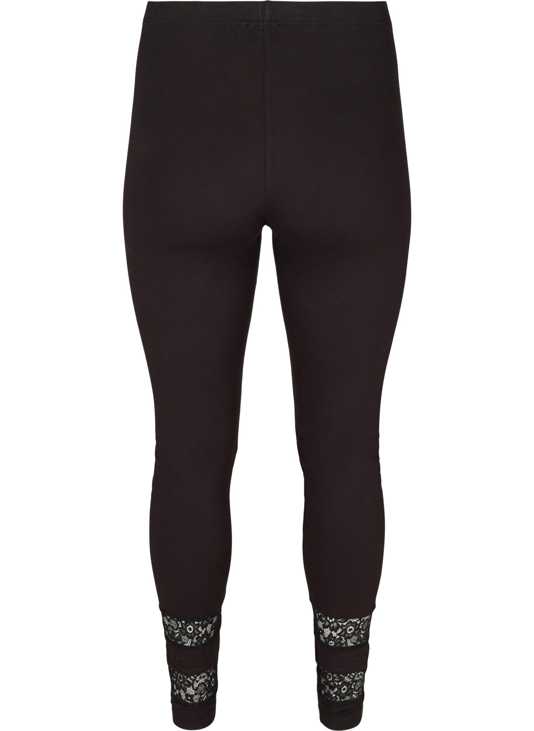 Zizzi Viskoseleggings mit 3/4-L&auml;nge und Spitze, Black, Packshot image number 1