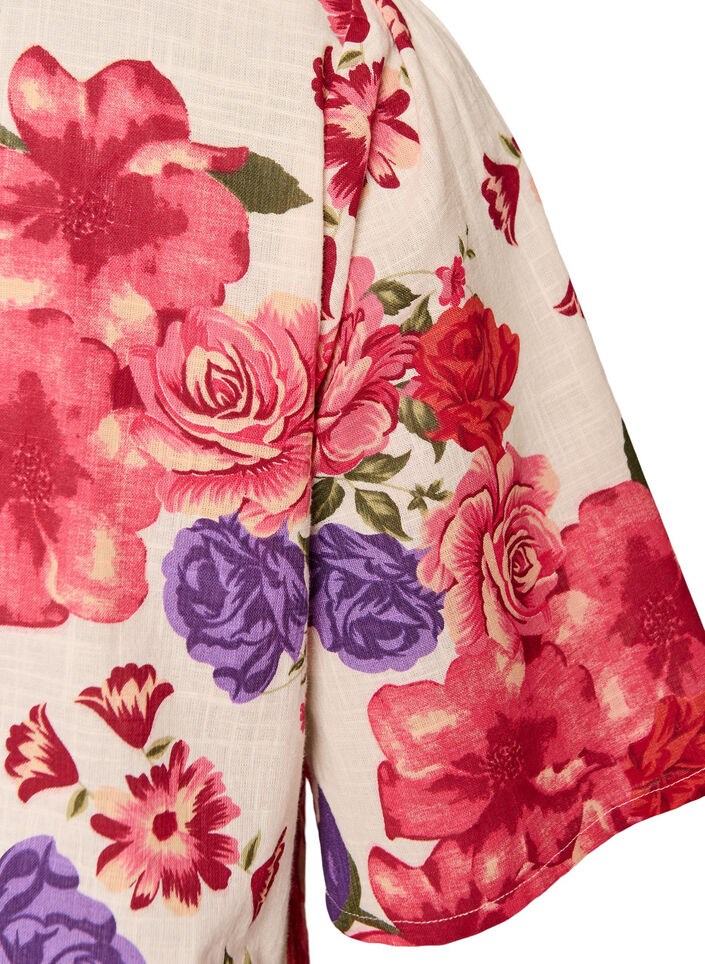 Kurz&auml;rmelige Bluse aus Baumwolle mit V-Ausschnitt, Rot, Packshot image number 3