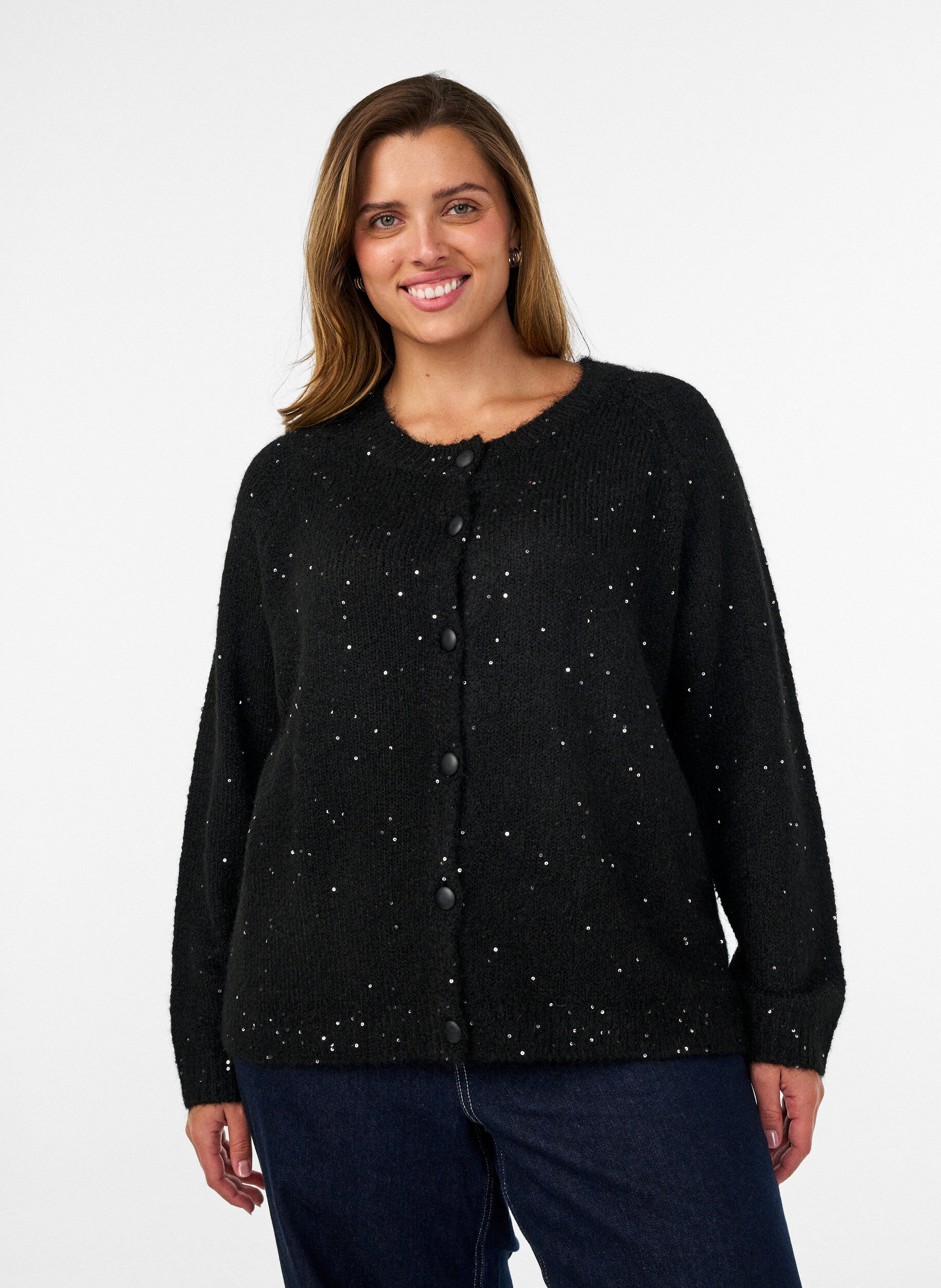 ZizziCardigan mit Pailletten und Kn&ouml;pfen, Schwarz, Model image number 0