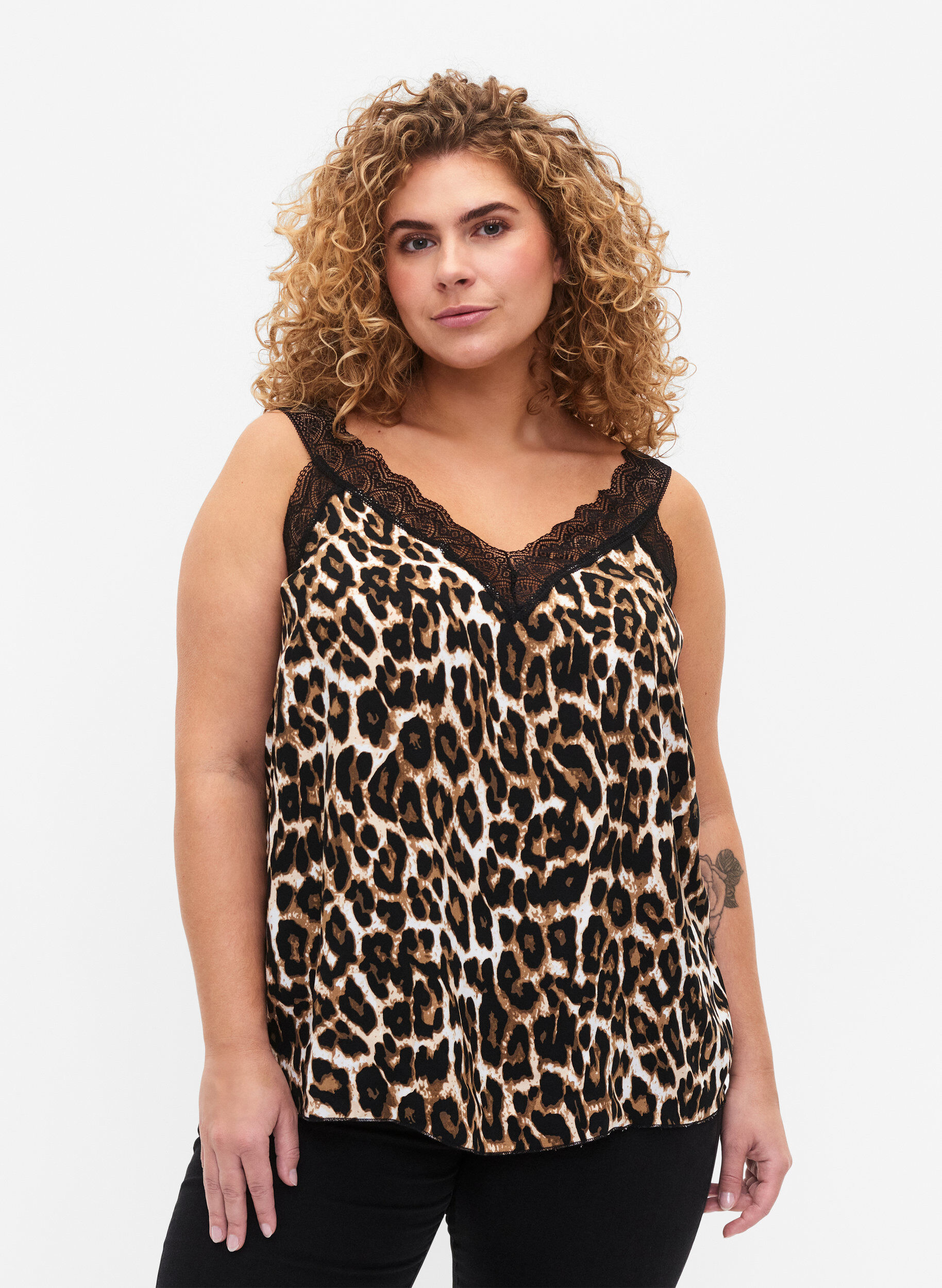 Zizzi Top mit Spitze aus Viskose, Leopard, Model image number 0