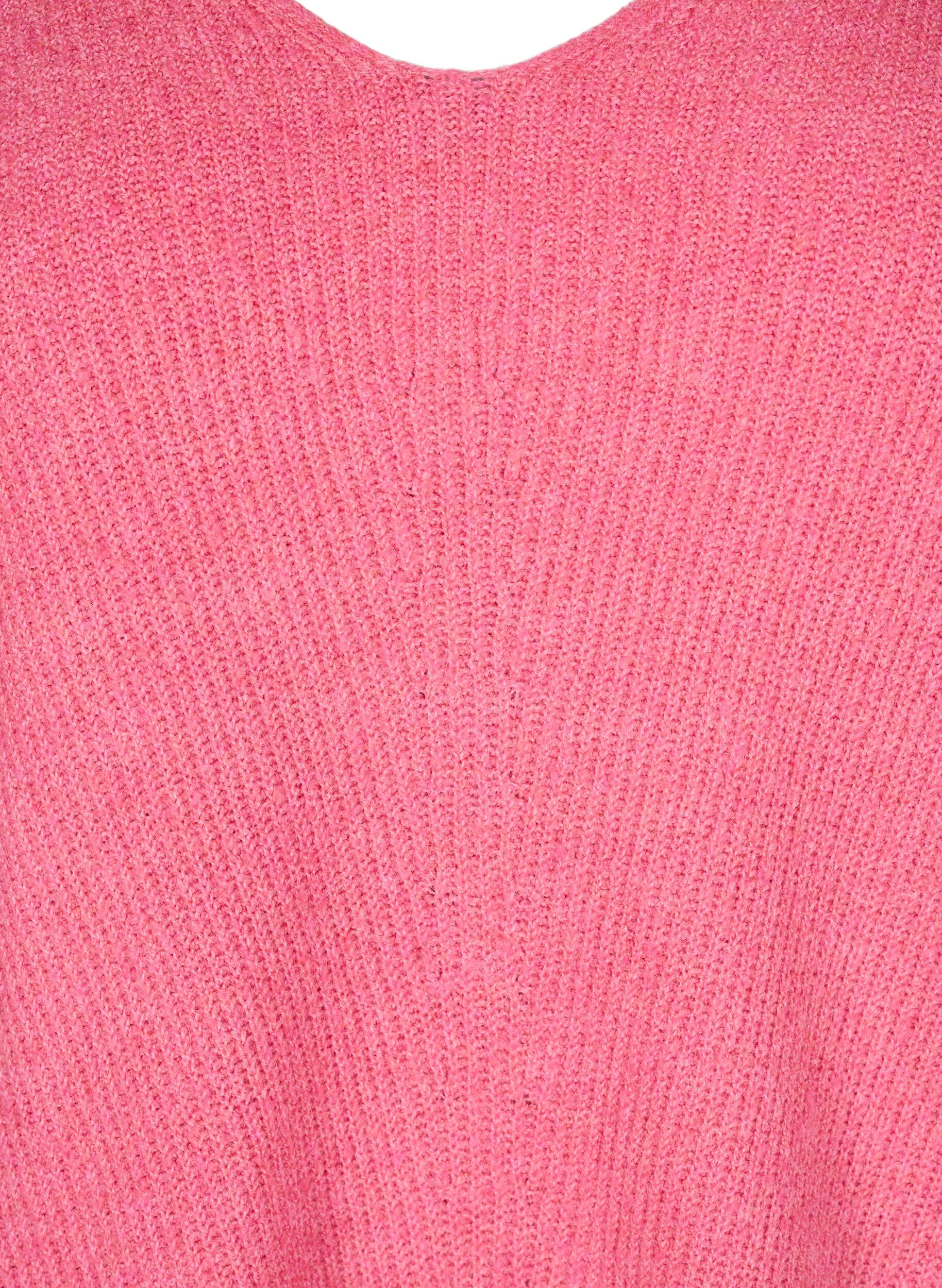 Zizzi Strickbluse mit V-Ausschnitt und langen &Auml;rmeln, Bubblegum Wh. Mel., Packshot image number 2