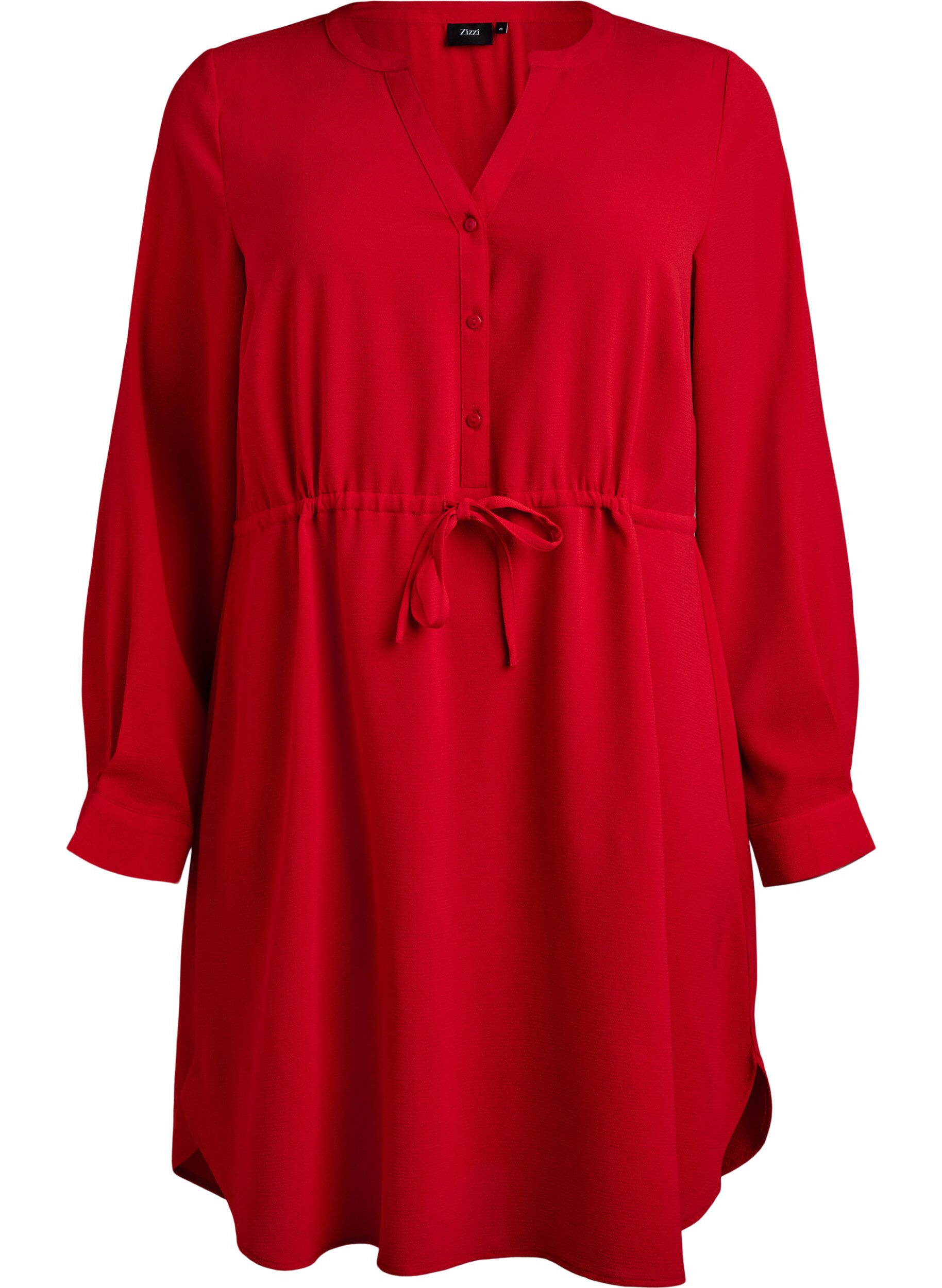 Zizzi Knielanges Kleid mit Bindeg&uuml;rtel, Rot, Packshot image number 0