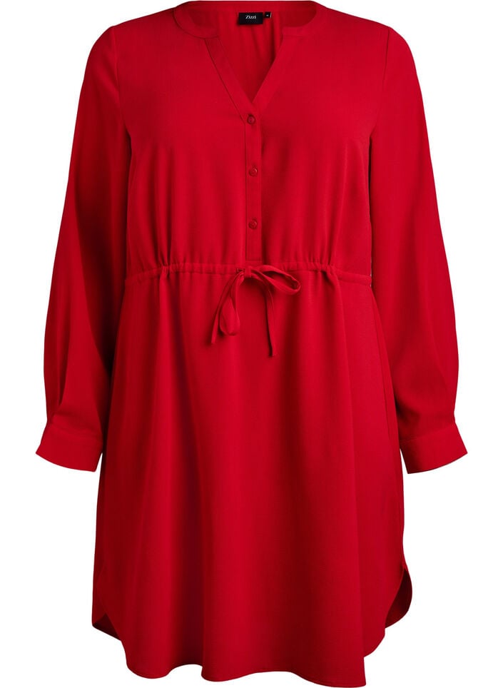 Knielanges Kleid mit Bindegürtel, Rot, Packshot image number 0