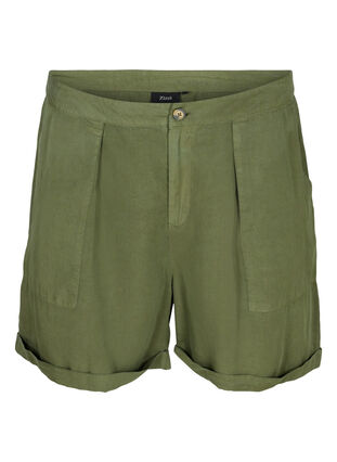 Lockere Shorts aus Lyocell mit Taschen, Kaki Green, Packshot image number 0