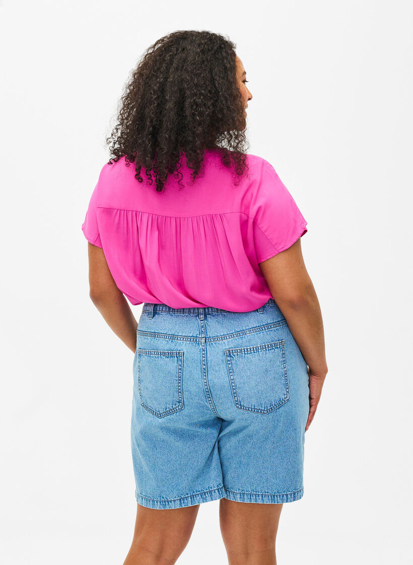  Viskosebluse mit Spitzenbesatz, Raspberry Rose, Model image number 1