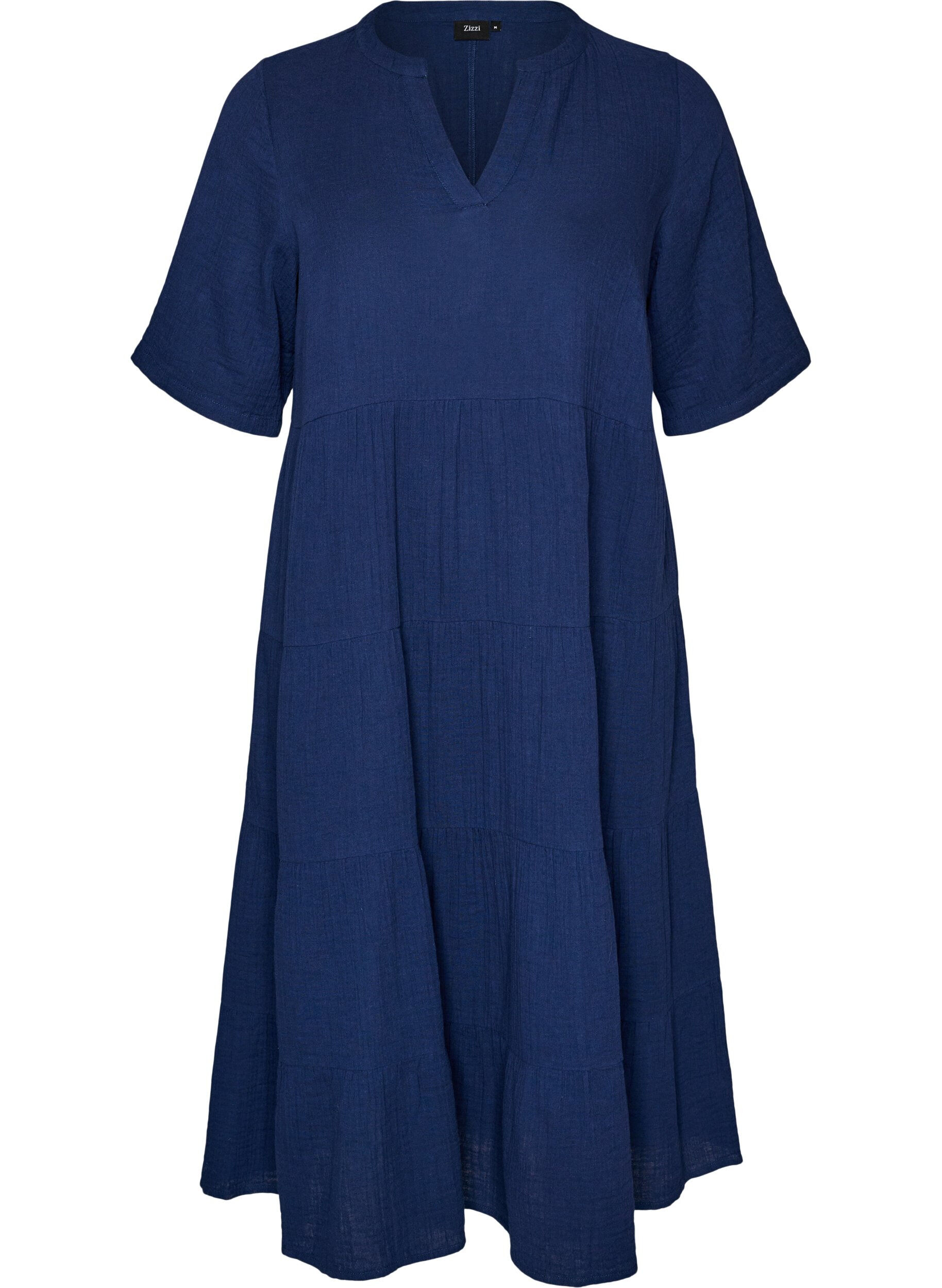 ZizziMidikleid in A-Linie aus Baumwoll-Musselin, Blau, Packshot image number 0