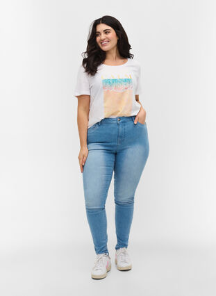 Kurzarm T-Shirt aus Baumwolle mit Aufdruck, Bright White CALM, Model image number 2