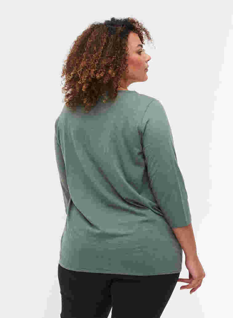 Einfarbige Bluse mit 3/4-Ärmel aus Baumwolle, Laurel Wreath, Model image number 1