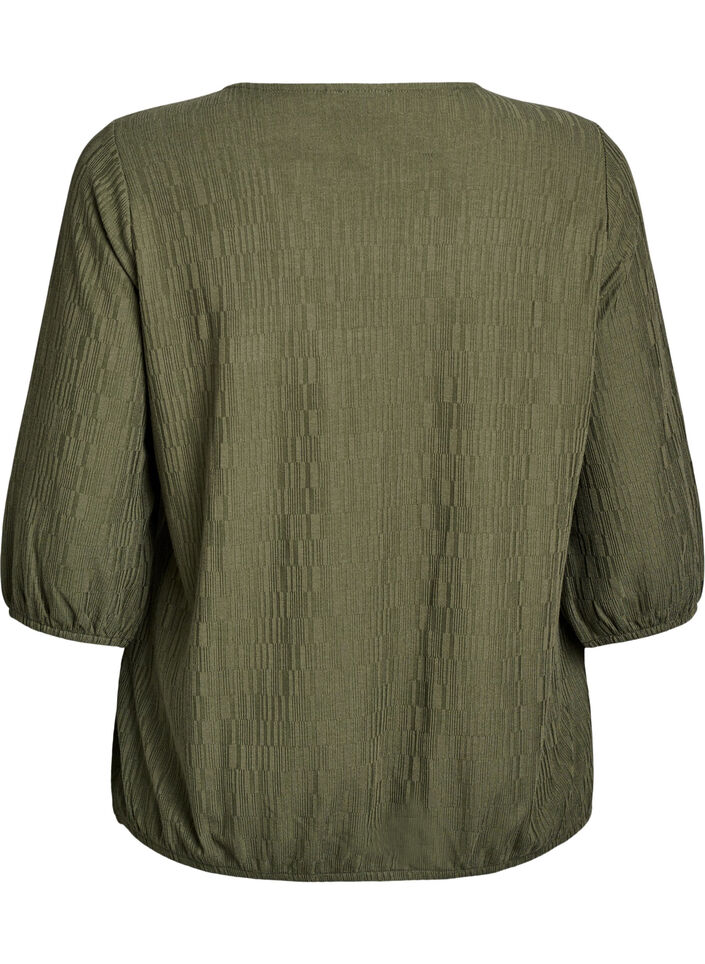 Bluse mit Struktur und 3/4-&Auml;rmeln, Gr&uuml;n, Packshot image number 1