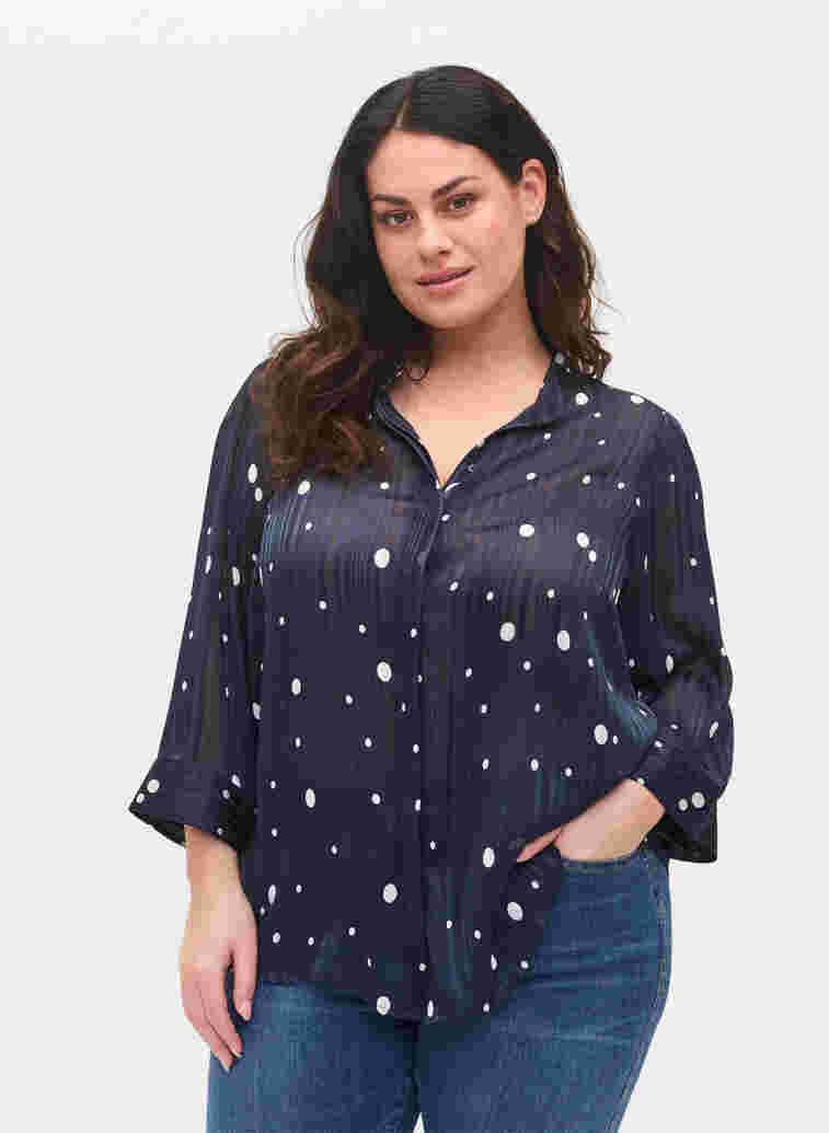Hemdbluse mit Print und 3/4-Ärmeln, Navy Blazer Dot, Model