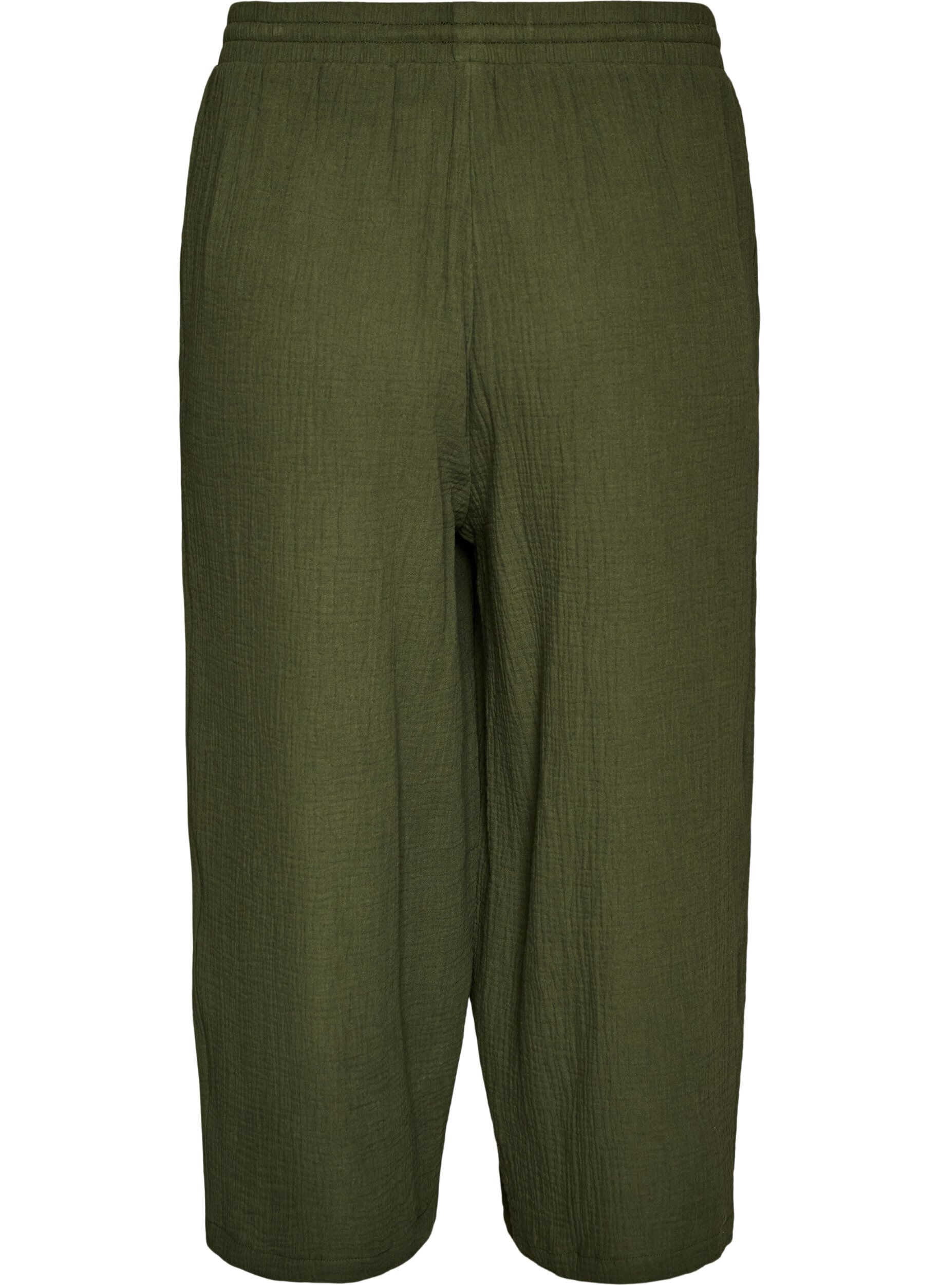Zizzi Culotte-Hose aus Baumwollmusselin mit hohem Bund, Gr&uuml;n, Packshot image number 1