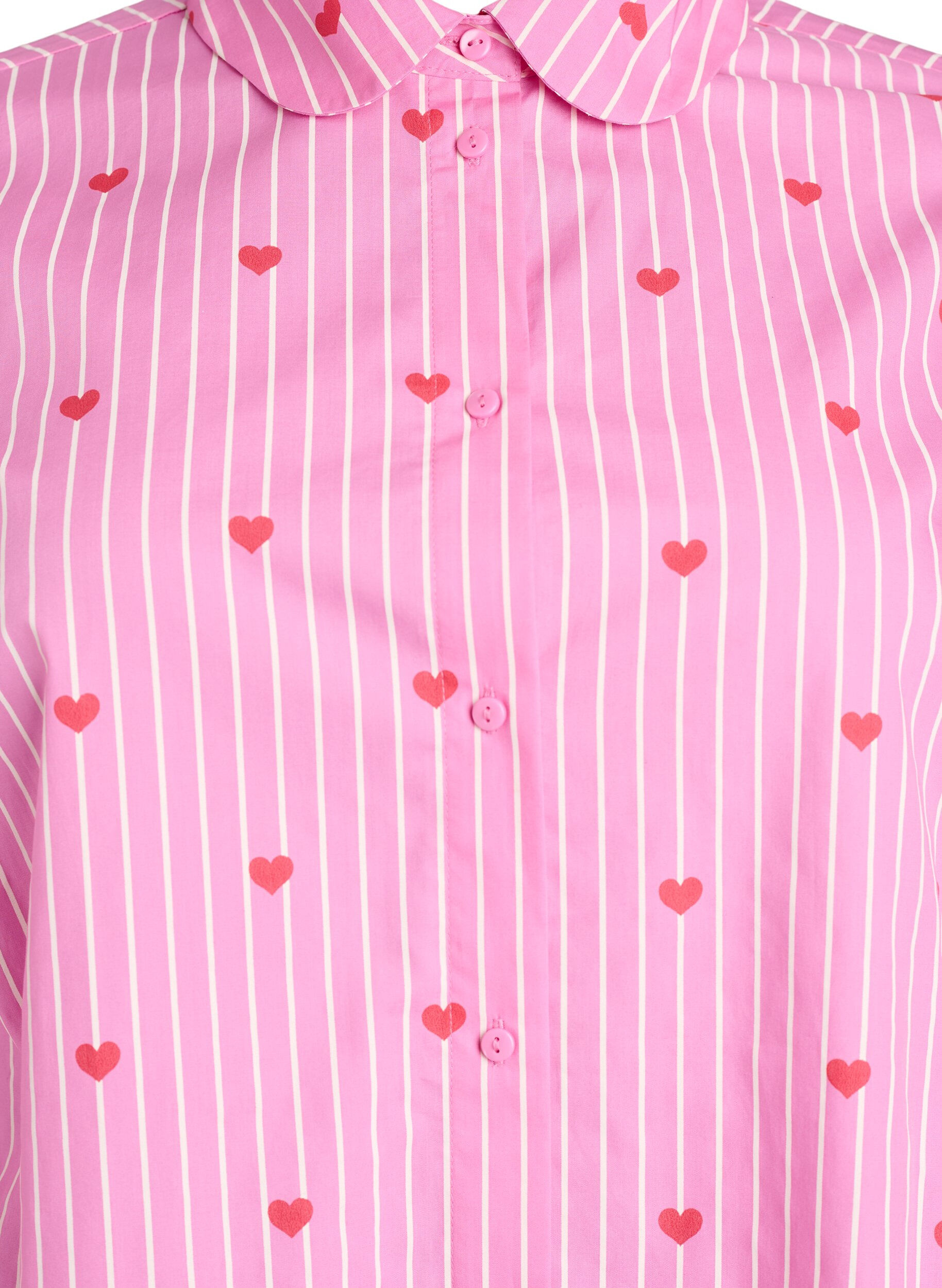 Zizzi Hemdbluse mit Streifen und Herzen, Pink, Packshot image number 2