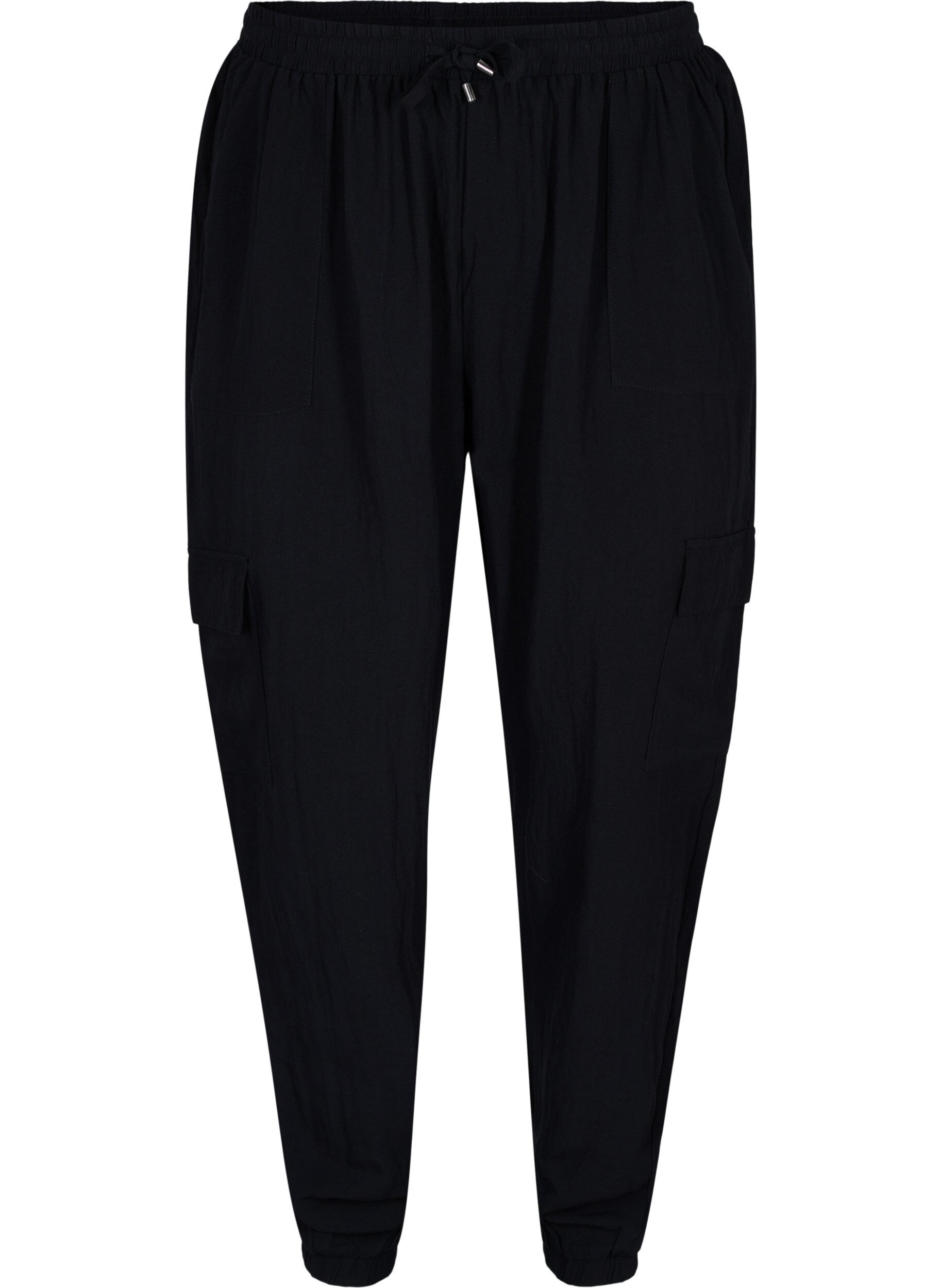 Zizzi Lockere Cargohose aus Viskose, Black, Packshot image number 0