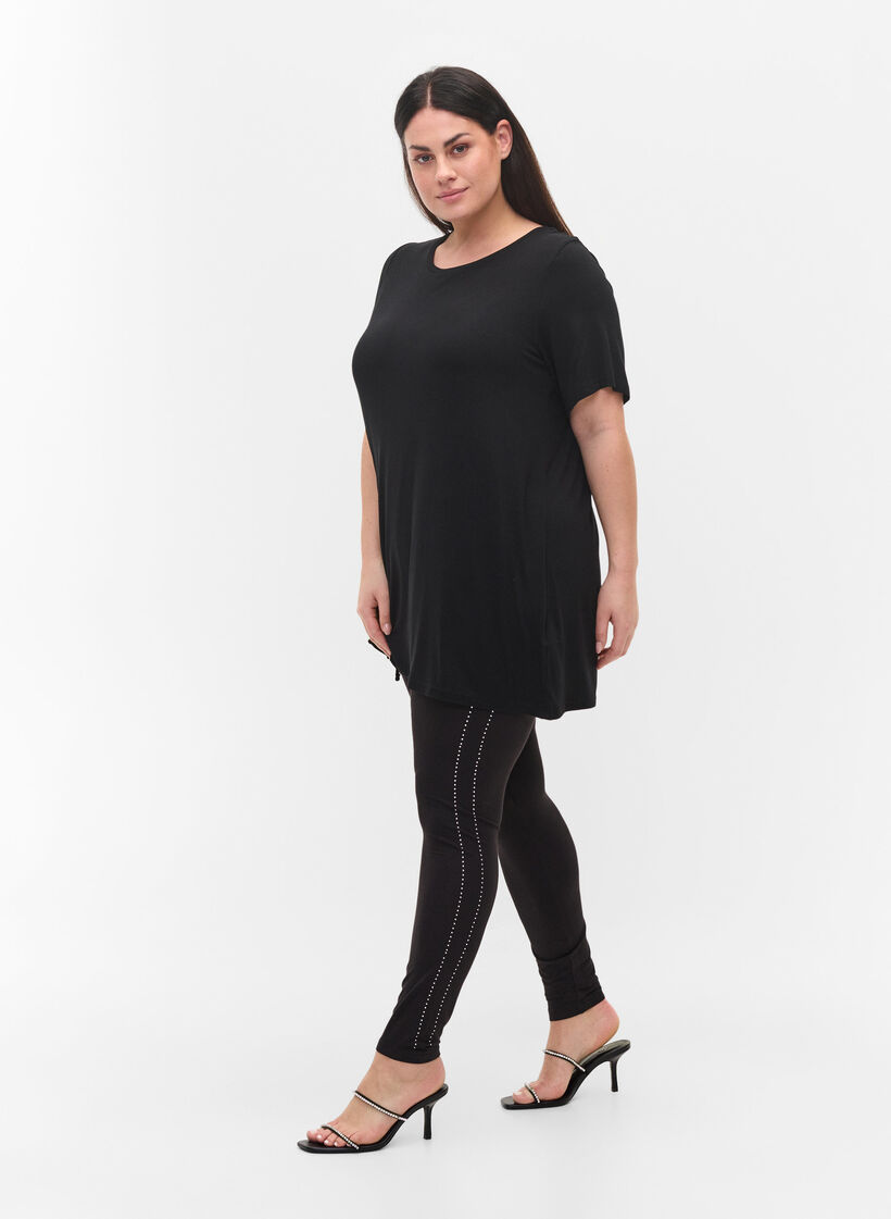 Leggings aus Viskose mit Ziersteinen an der Seite, Black, Model image number 0