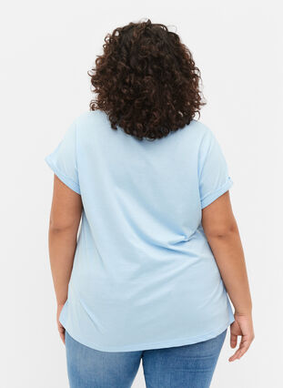 Kurzärmeliges T-Shirt aus einer Baumwollmischung, Chambray Blue , Model image number 1