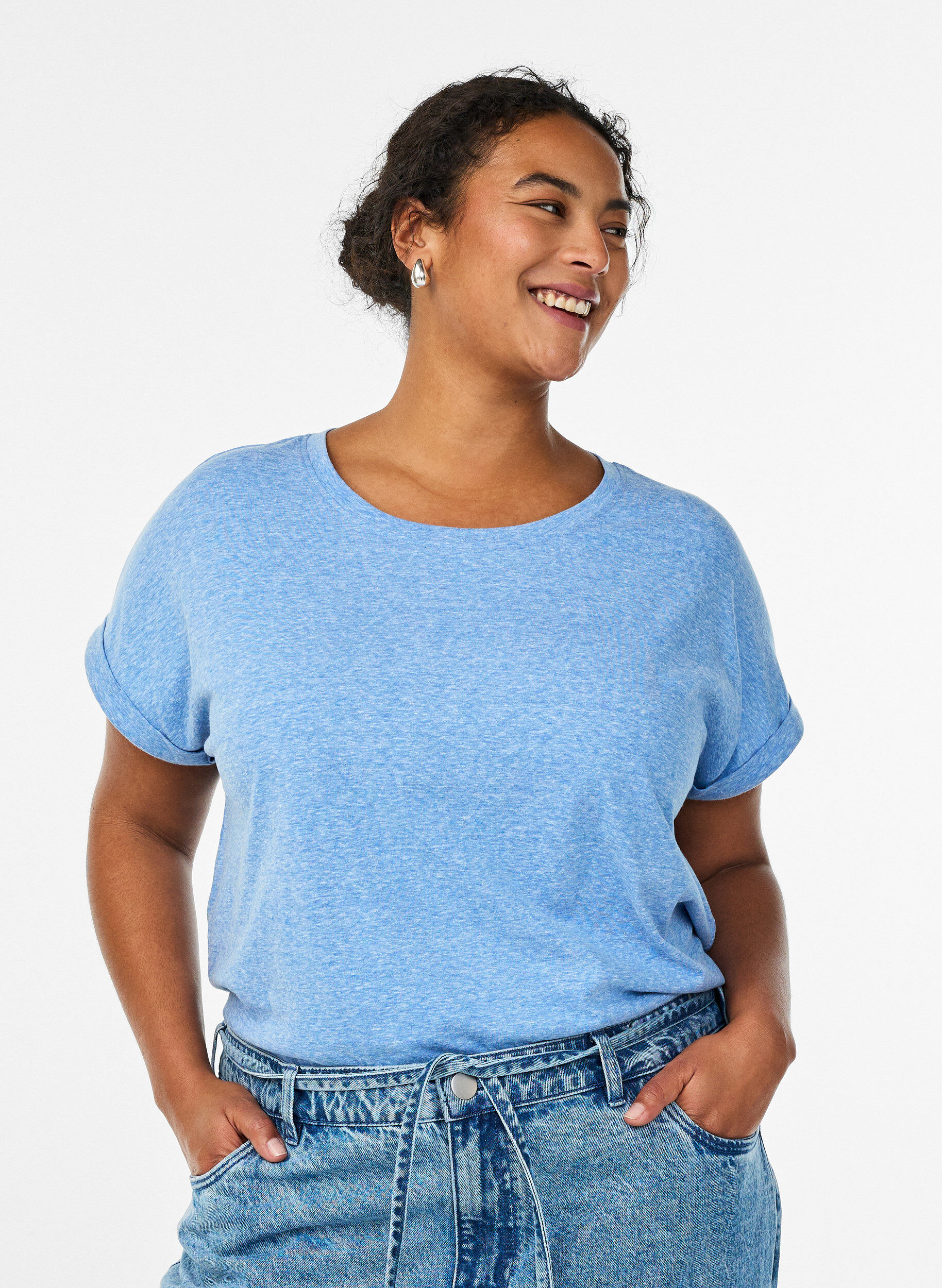 Zizzi Melange T-Shirt mit kurzen &Auml;rmeln, Blau, Model image number 0