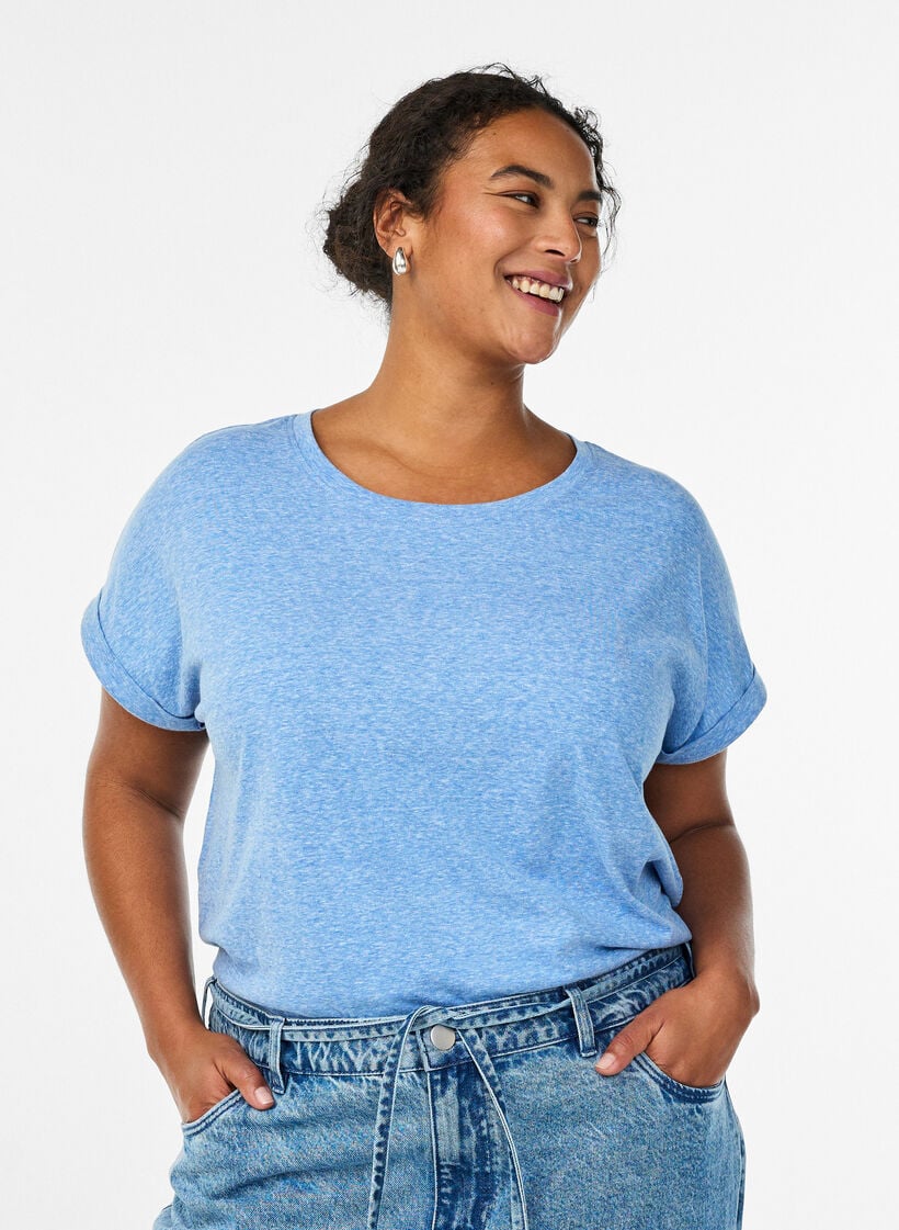 Melange T-Shirt mit kurzen &Auml;rmeln, Blau, Model image number 0