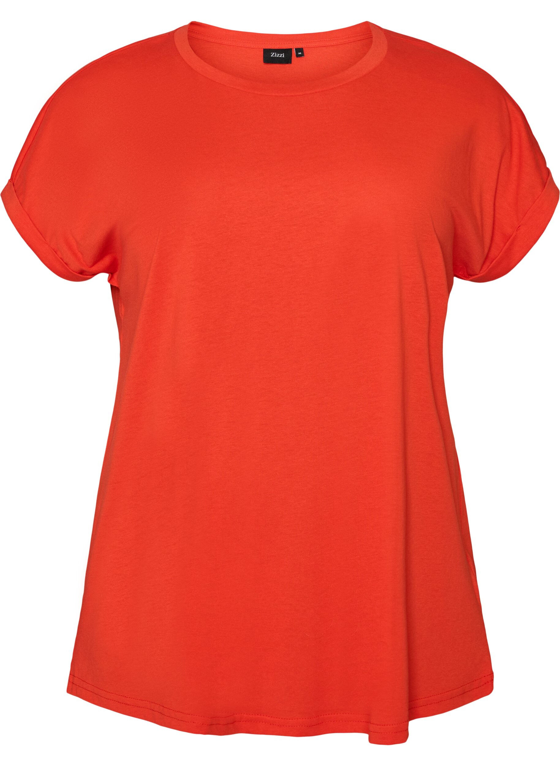 ZizziKurz&auml;rmeliges T-Shirt aus einer Baumwollmischung, Orange, Packshot image number 0