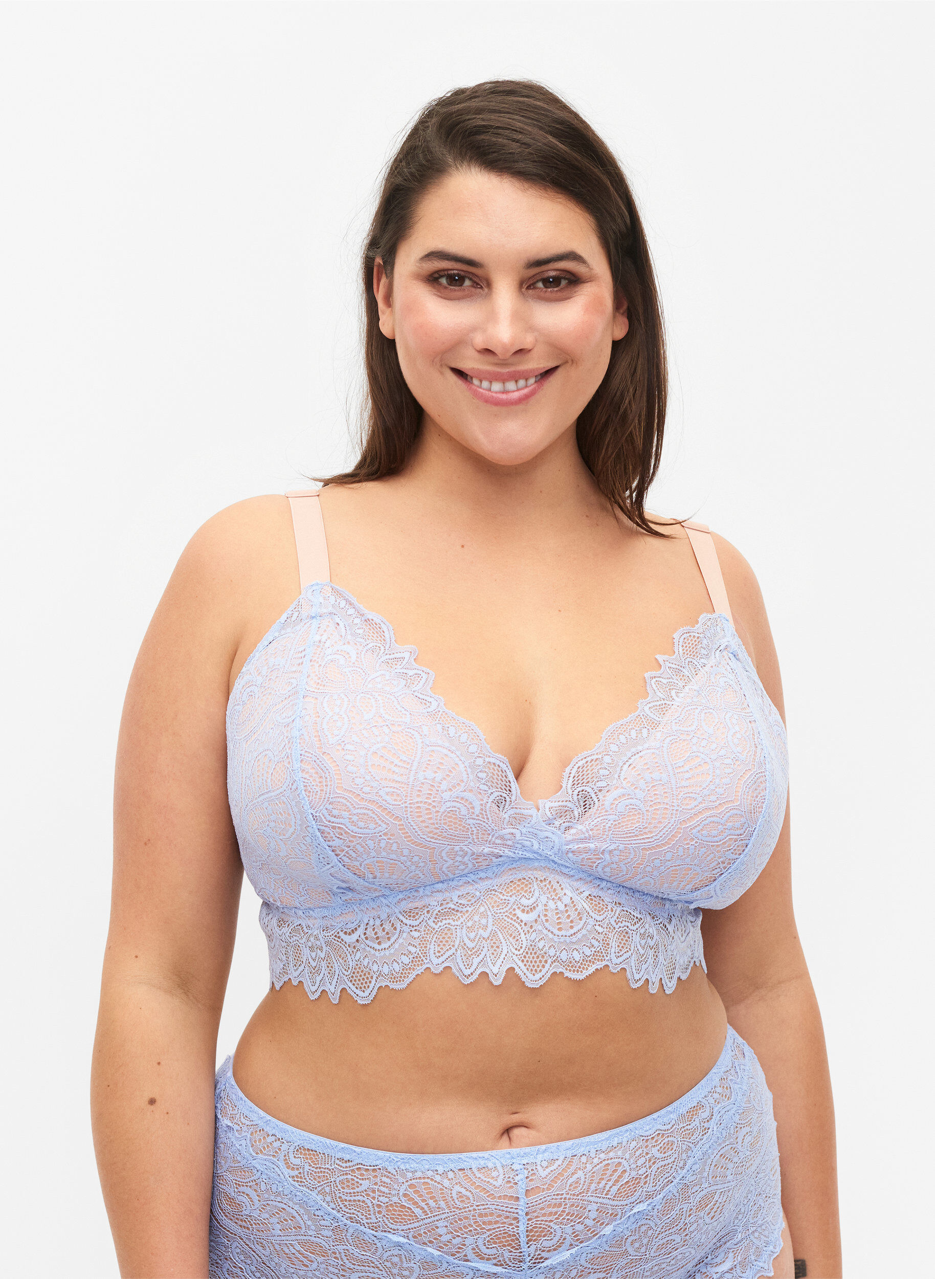 Zizzi Bralette mit Spitze und weicher Polsterung, Serenity, Model image number 0