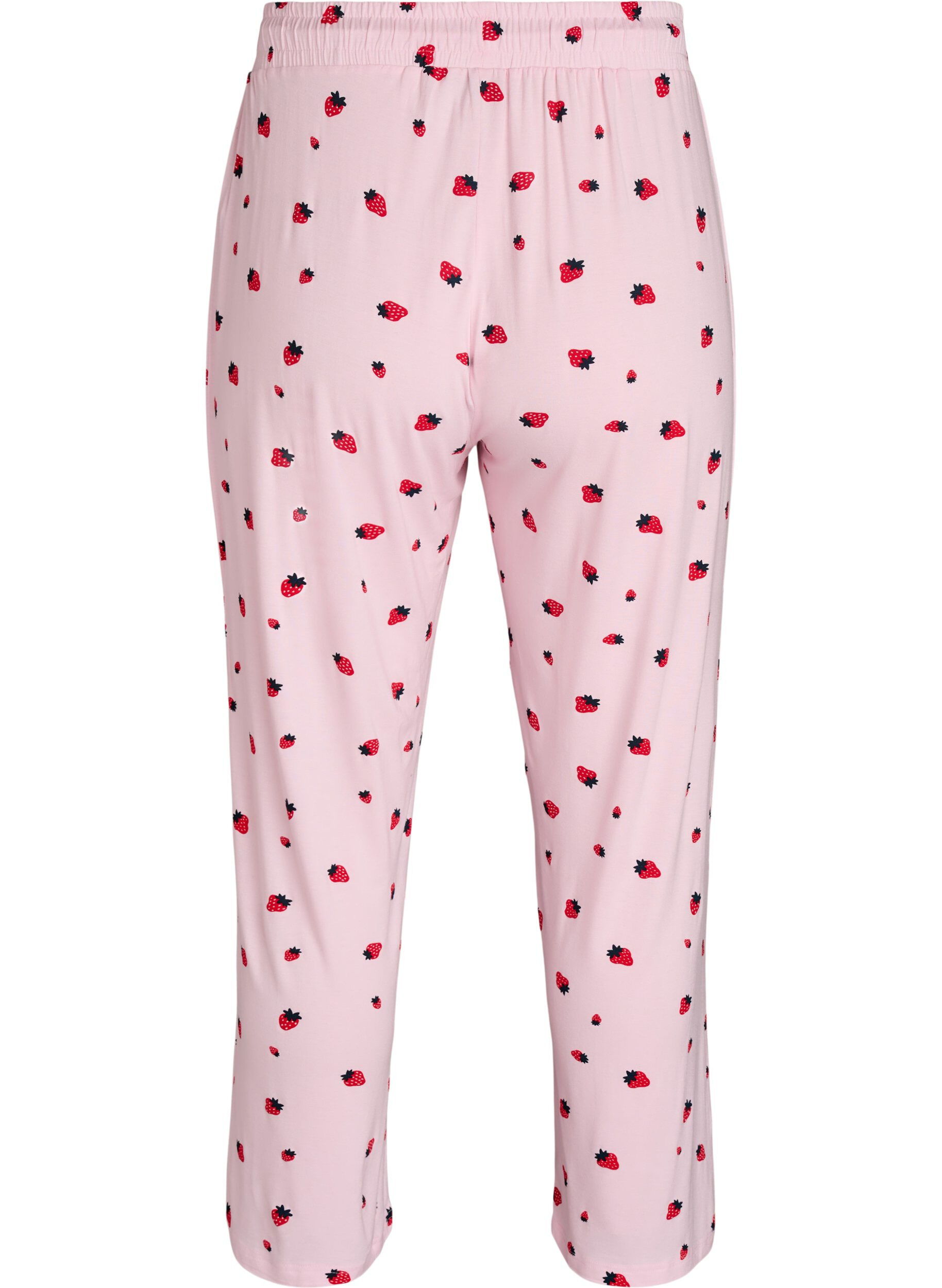 Zizzi Pyjamahose aus weichem Jersey mit hoher Taille und Frucht-Print, Rot, Packshot image number 1