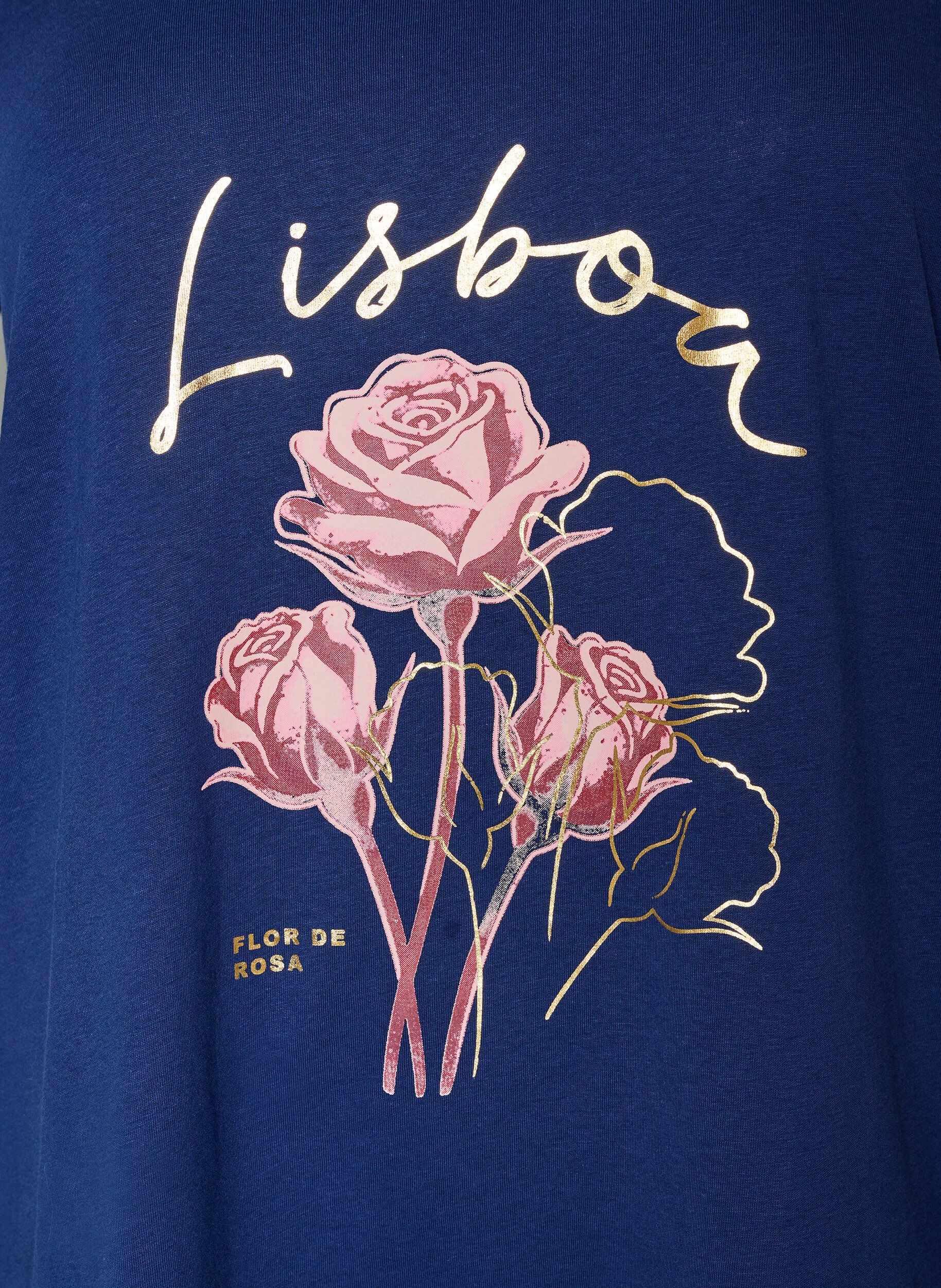 ZizziT-Shirt aus Baumwolle mit Frontprint und V-Ausschnitt, Blau, Packshot image number 2