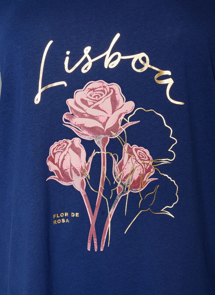 T-Shirt aus Baumwolle mit Frontprint und V-Ausschnitt, Blau, Packshot image number 2