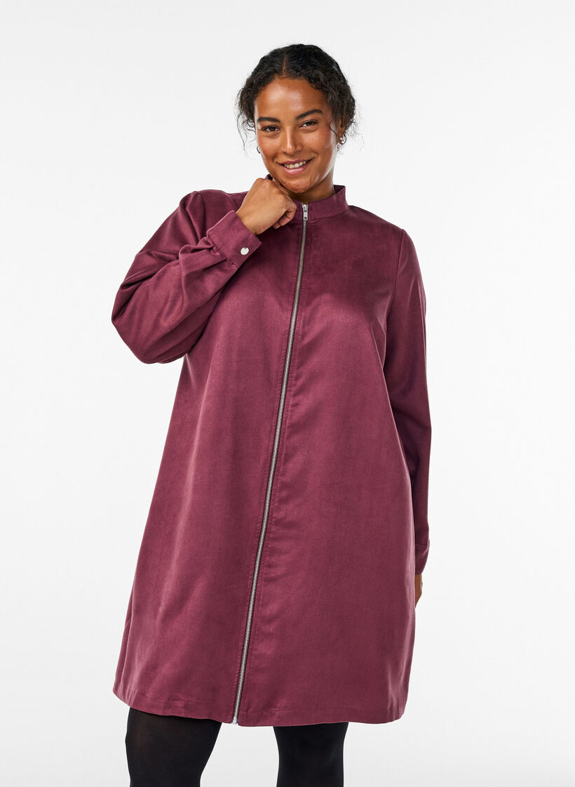 Langes Hemd aus Wildlederimitat mit Reißverschluss, Rot, Model image number 0