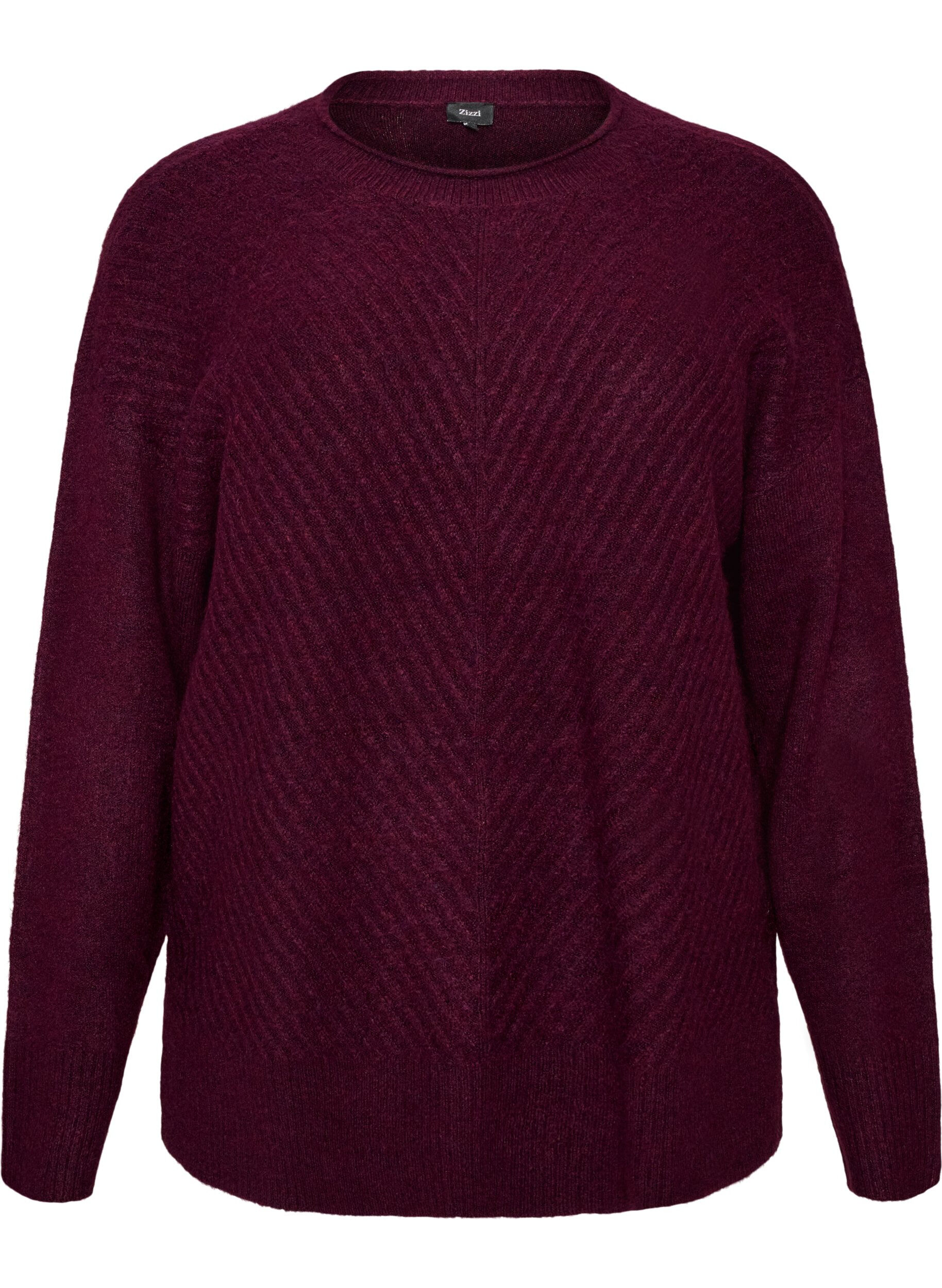 ZizziStrickbluse mit V-f&ouml;rmigem Rippenmuster und Schlitzen, Rot, Packshot image number 0