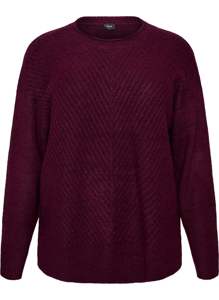 Strickbluse mit V-f&ouml;rmigem Rippenmuster und Schlitzen, Rot, Packshot image number 0