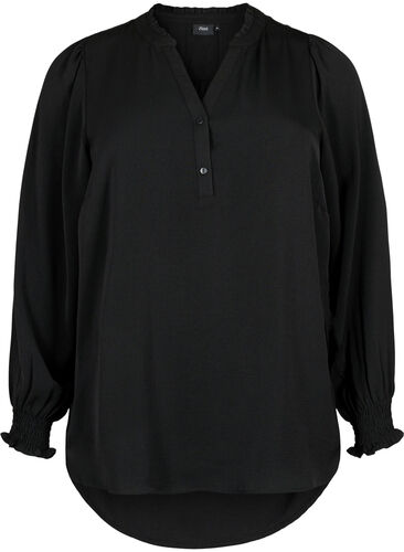 Bluse mit Smok und V-Ausschnitt, Black, Packshot image number 0
