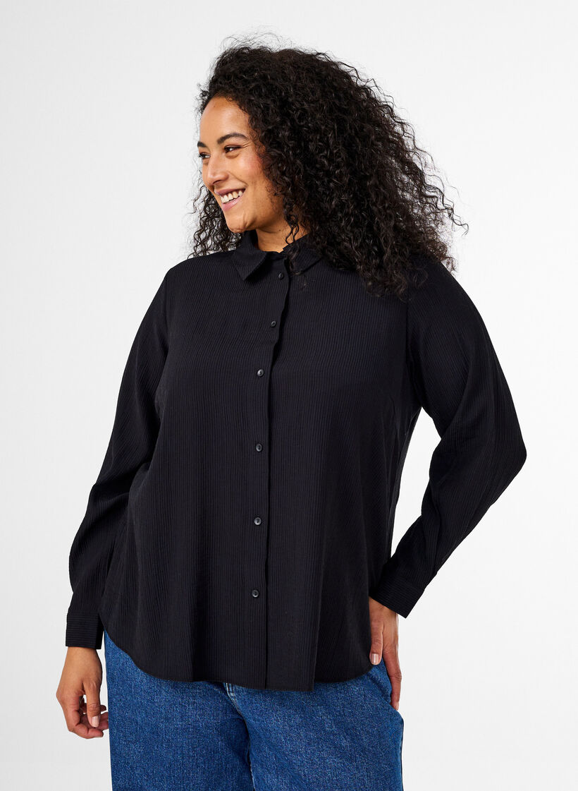 Bluse mit gestreiftem Muster, Schwarz, Model image number 0