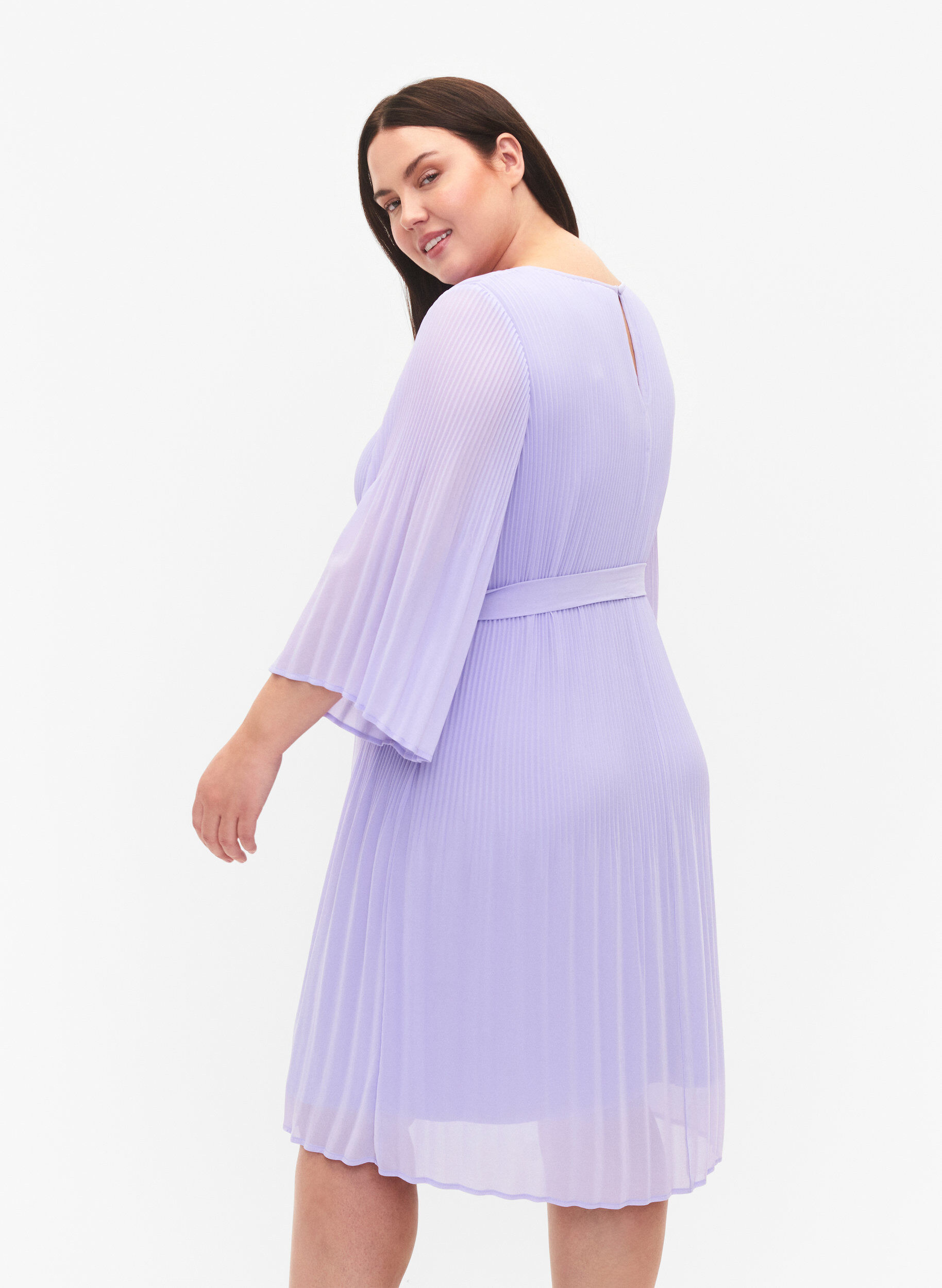 Zizzi Plissiertes Kleid mit 3/4-&Auml;rmeln, Lavender, Model image number 1