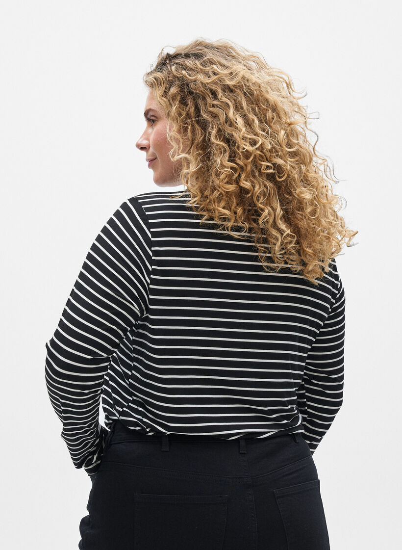 Gestreifte Langarmbluse, Schwarz, Model image number 2