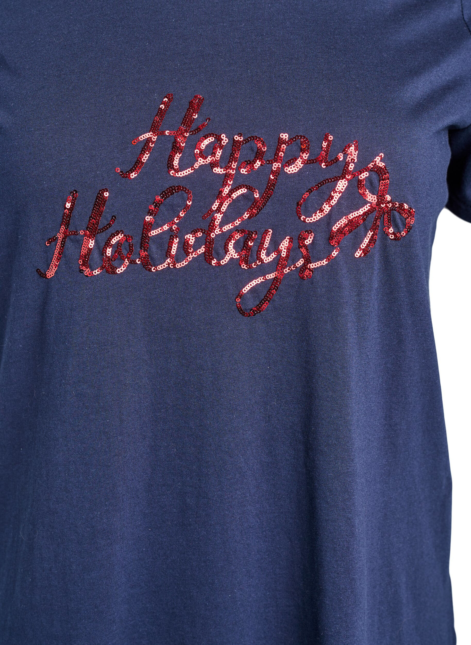 Zizzi Weihnachts-T-Shirt aus Bio-Baumwolle, Blau, Packshot image number 2