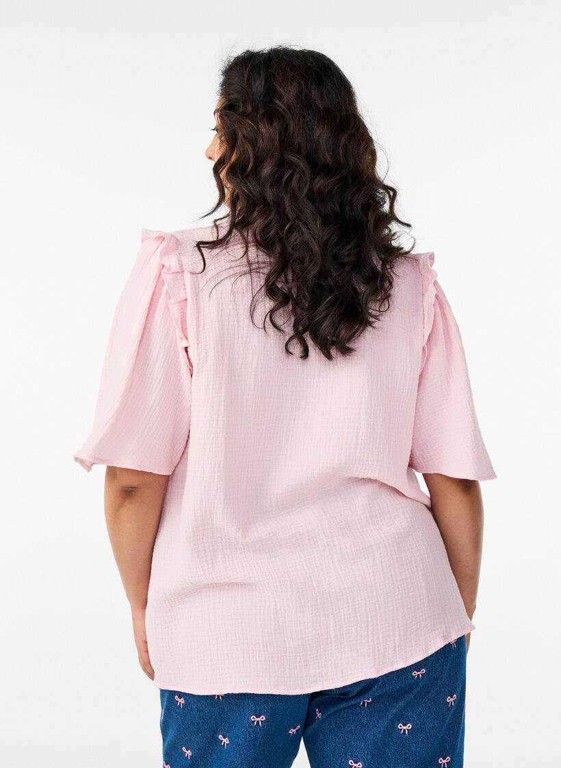 Bluse aus Baumwoll-Musselin mit Broderie Anglaise und 1/2-&Auml;rmeln, Rot, Model image number 2